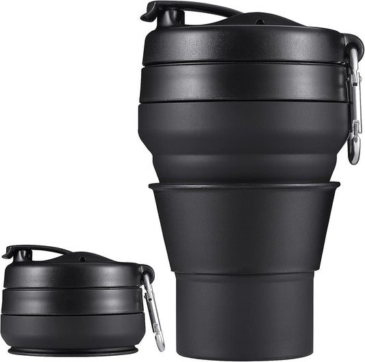 Collapsible Coffee Cup, 20 OZ 600ml Silicone Travel Folding Cup, Leak Proof BPA Free Portable Cup, Travel mug with Lids for Camping hiking (20OZ)