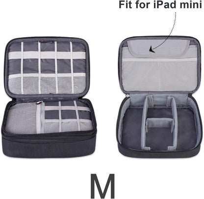 BUBM 3pcs Double Layer Electronic Organizer, Travel Gadgets Bag for Cables, External Flash Drive, Mouse, Memory Card, Power Bank and More, Compact and Multi-purpose, Black