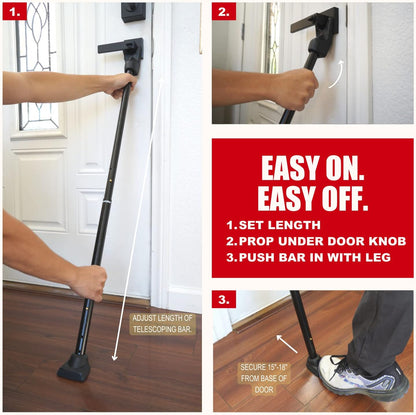 SECURITYMAN 2-in-1 Door Security Bar & Sliding Door Security Bar - Door Jammer Constructed of High Grade Iron - Black Door Stoppers Security Bar