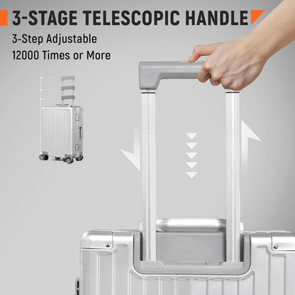 UrbanExplorer All Aluminum Carry On Luggage 22x14x9 Airline Approved Heavy Duty Hard Shell Suitcases Zipperless Suitcase with TSA Lock, Sliver, 20 Inch