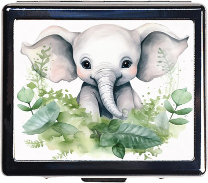 Silver Vintage Pill Box 7 Day Metal Pill Box with Mirror and 8 Compartments Cute Travel Pill Organizer for Purse (Elephant Baby)
