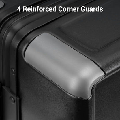 LEVEL8 Zipperless Carry On Suitcase Airline Approved with Aluminum Frame, Hard Shell Luggage with Spinner Wheels, Metal Travel Luggage with Double Tsa Locks, 20 Inch, Black