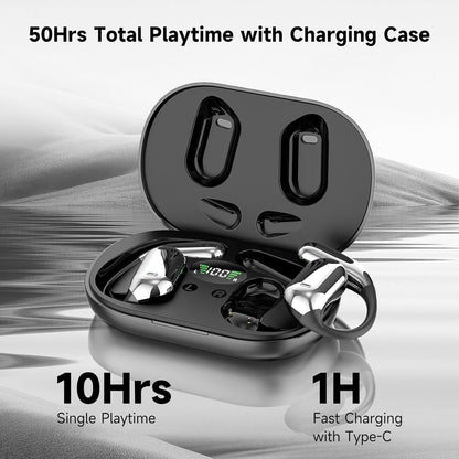 Open Ear Bluetooth 5.4 Headphones, Wireless Earbuds Sport Over Earphones with Ear Hooks 50H Playtime Ear Buds LED Display Charging Case, Waterproof Design for Running Fitness Walking