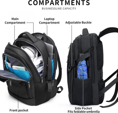 DUSLANG Anti-Theft Laptop Backpack, Black, 15.6-14-13 Inch Laptop Sleeve, USB Charging Port