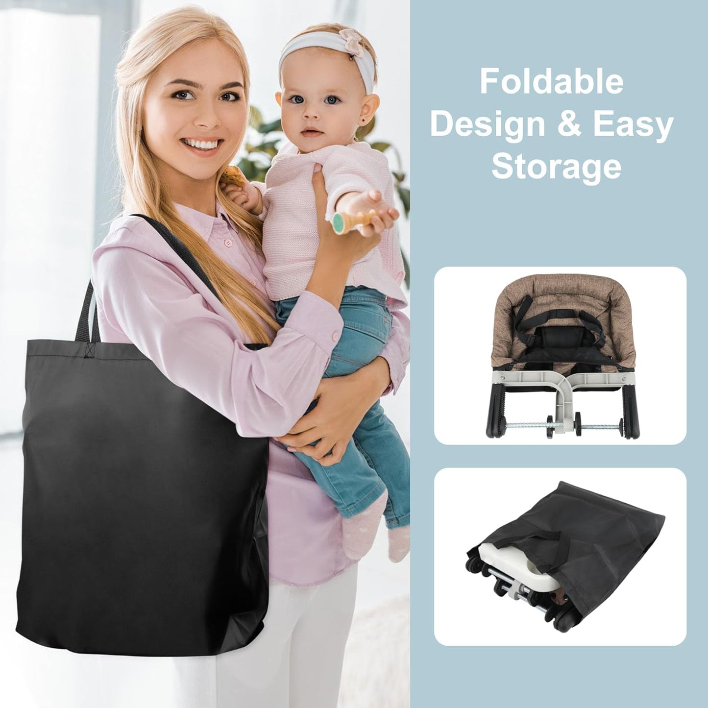 Clip-On High Chair with Removable Dining Tray for Babies and Toddlers, Fold-Flat Storage Portable Baby Feeding Seat, Attach to Fast Table Chair for Home Travel (Brown)