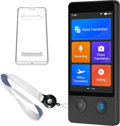 Translator Device W12S Support 144 Languages and Accents 98% High Accuracy Rapid Two Way Translation in 1s with Protective Case and Lanyard W12S Black