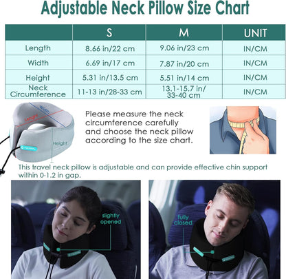 Travel Neck Pillow for Airplane Chin Support Memory Foam Machine Washable for Airplane Sleeping Car Office Black M