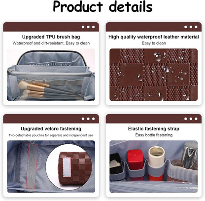 Travel Makeup Bag Organizer Cosmetic Bag: 3 Pcs Set Make up Bags for Women with Handle - Waterproof Vegan Leather Toiletry Bags with Comparments (C-09-Coffee)
