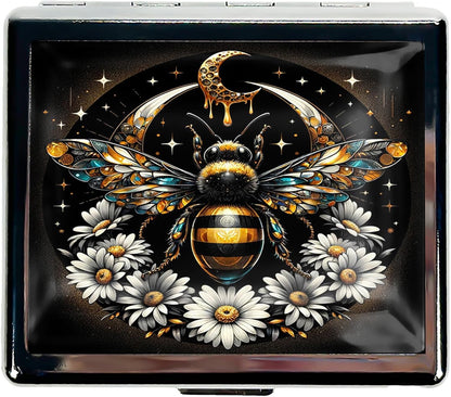 Cute and Stylish Metal Pill Box - Compact Portable Pill Organizer with 8 Compartments, Food-Grade Divider, Ideal for Travel, Vitamins, Jewelry, Cosmetics (Celestial Bee)
