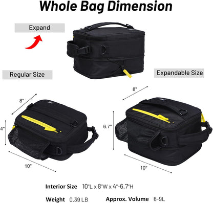 MIER Expandable Lunch Bag Insulated Lunch Box for Men to Work Travel Portable Lunchbox Bags with Shoulder Strap and Water Bottle Holder(Black/Yellow)