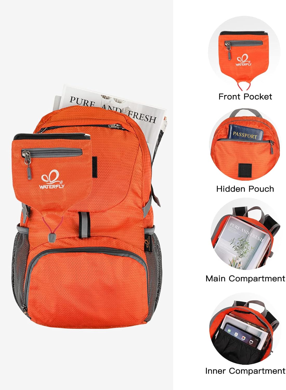 WATERFLY Small Lightweight Packable Backpack: 20l Ultra Light Foldable Travel Hiking Camping Daypack Day Pack for Man Woman
