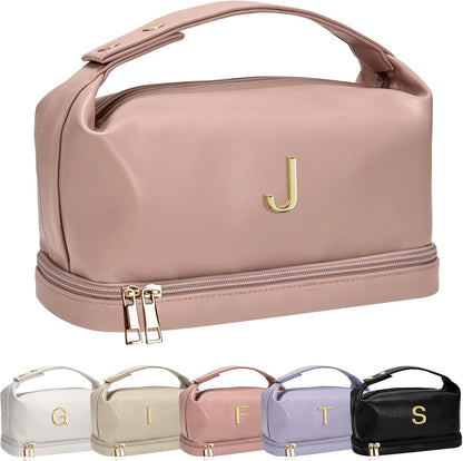 Personalized Gifts for Women, Personalized Makeup Bag with Handle, Initial Double Layer Cosmetic Bag with Makeup Brush Organizer, Travel Toiletry Bag, Birthday Gift for Friends Female Mom