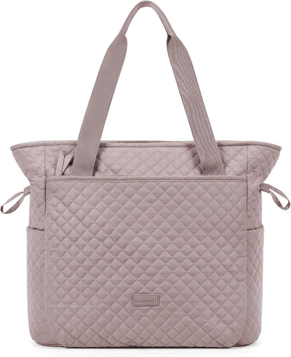 BAGSMART 25L Quilted Tote Bag Large Shoulder Bag with Top Handle for Women, Machine Washable Work Travel Handbag