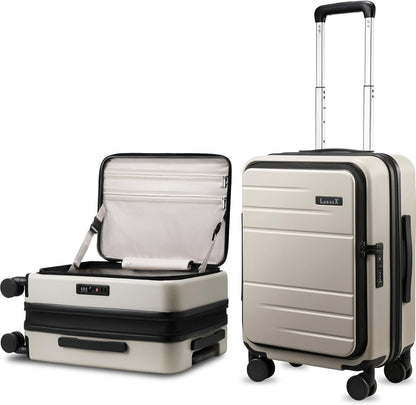 Carry On Luggage Top Opening, FLT Expandable Polycarbonate Hard Shell Suitcase with Wheels (FLO-Lite, Beige, 20 Inch, 38L-43L)