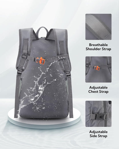 WATERFLY Hiking Foldable Daypack Backpack: 25L Ultra Lightweight Packable Waterproof Outdoor Travel Day Pack for Woman Man