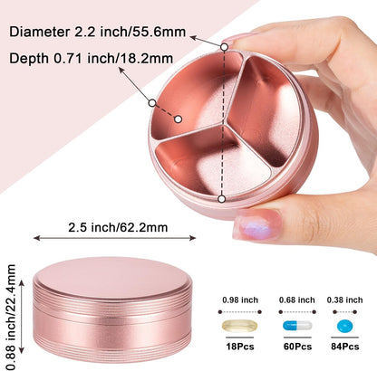 Metal Pill Box 3 Compartment - Waterproof Pill Container for Pocket or Purse, Portable Travel Pill Organizer Heavy Duty Daily Pill Case for Medication, Vitamin