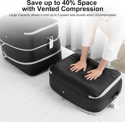 Comforter Storage Bag - Large Capacity Blanket Storage Bags 3-Layer Ultra Space Saving Self Compression Organizer, Washable Compression Bags for Storage Comforter Blanket, 8-Pack, Black