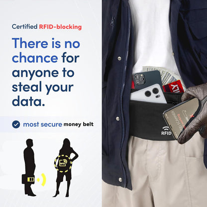 Travel Money Belt for Men and Women hidden slim passport holder - travel wallet with RFID blocking under clothes to protect Cash, Credit Cards and Documents (khaki)