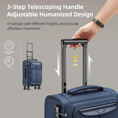 SHOWKOO Luggage Sets 3 Piece Softside Expandable Lightweight Durable Suitcase Sets Double Spinner Wheels TSA Lock Blue (20in/24in/28in)