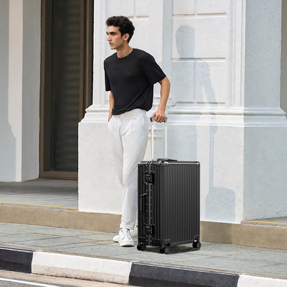 AnyZip Luggage PC+ABS Aluminum Frame Zipperless Checked Luggage Hard Shell Suitcase with TSA Lock Double Spinner Wheels 28 Inch Black