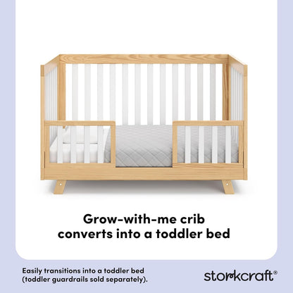 Storkcraft Beckett Convertible Crib (Natural with White Slats) – Converts from Baby Crib to Toddler Bed and Daybed, Fits Standard Full-Size Crib Mattress, Adjustable Mattress Support Base