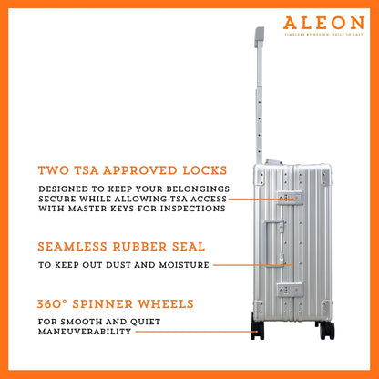 All Aluminum Lightweight Carry-On Luggage - Hardside Carry-On Suitcase, TSA Approved, Hard Shell Suitcase for Travel, Airline Approved 21 Inch Hard Spinner Wheels Luggage (Platinum)