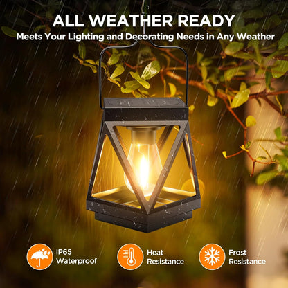 KOOPER 2 Pack Solar Lanterns Outdoor Waterproof, Upgraded Black Metal Hanging Solar Lights Outdoor Lanterns Decorative for Yard Patio Table Pathway Garden Decor