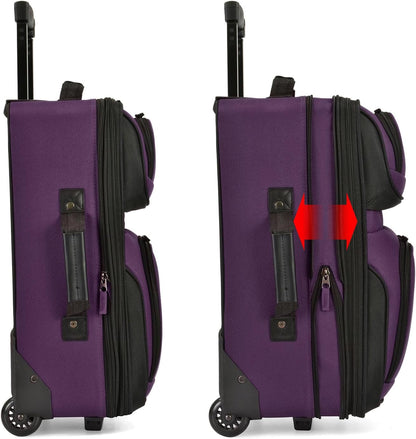 U.S. Traveler Lightweight Rolling 20" Carry On Luggage Softside Suitcase, Purple, 2 Wheel Single