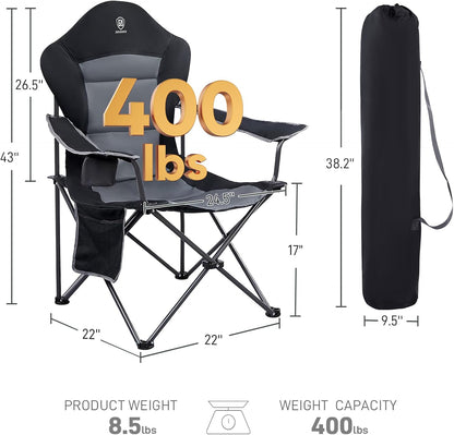 EVER ADVANCED Folding Camping Chair for Outside with High Back Padded Oversized Lawn Chairs Folding Lightweight Sturdy Steel Portable Outdoor Camp Chair for Adults