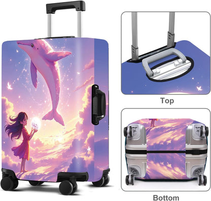 Luggage Cover Washable Suitcase Protector Anti-Scratch,Stretchable Fit for 20-34Inch Luggage Durable Travel Bag Cover with Zipper Closure (Dolphin, S(fits 20-22inch suitcase))
