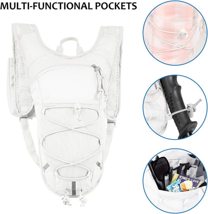 Lightweight Hydration Backpack 2L Water Bladder Pack for Running, Cycling, Hiking – Anti-Theft Water Backpack with Phone Holder, Trekking Pole Holder & Reflective Strips for Men & Women