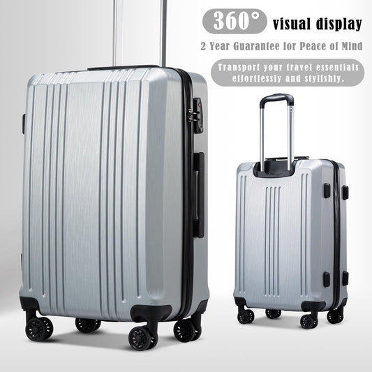 Coolife Luggage Suitcase PC+ABS with TSA Lock Spinner Carry on Hardshell Lightweight 20in 24in 28in (sliver, M(24IN))
