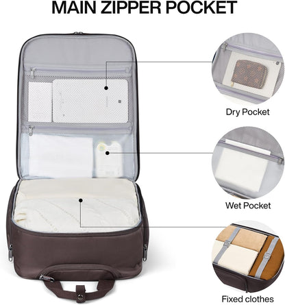 Hanke Softside Underseat Carry On Luggage with Wheels,Travel Luggage Rolling Bag Small Suitcase，Coffee, Underseater 16-Inch