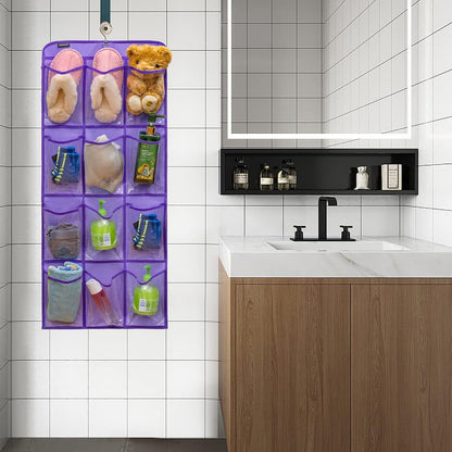 Dual Sided Hanging Shoe Organizer for Closet with Rotating Hanger Hanging Shoe Rack Holder with 24 Large Pockets (Purple-Clear Pockets)