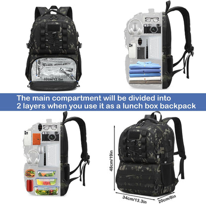 Laptop Lunch Backpack for Men - 40L Large Capacity Work Backpack with Lunch Compartment and USB Post, RFID Insulated Cooler Backpack for Work, Travel, Picnic, Dark Camo