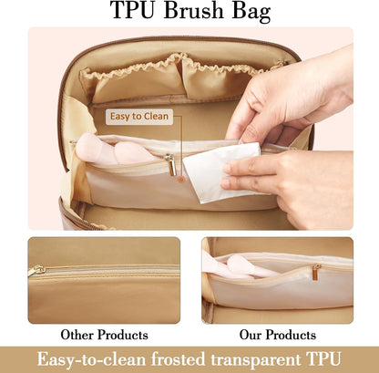 Birthday Gifts for Women Teen Girl, Personalized Initial Makeup Organizer Bag Set, Open Flat Travel Cosmetic Bag With Clear Divider and Handle(Brown,Z)