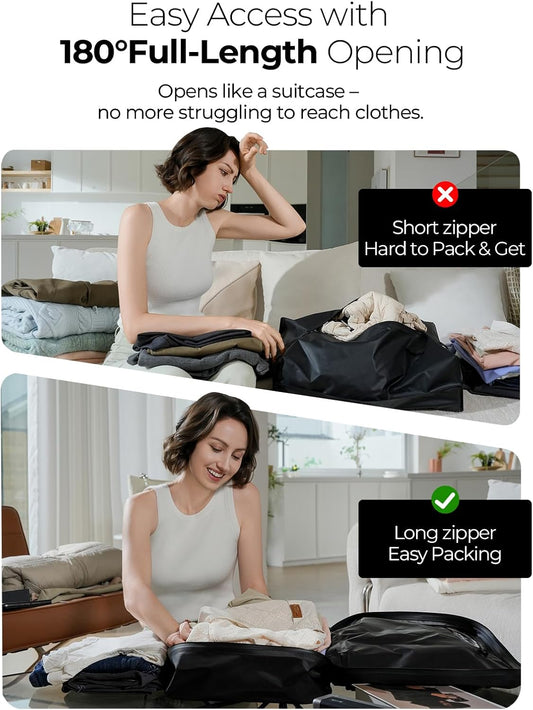 Vacuum Bags for Travel with Wireless Pump, 180° Open Zipper, IP67 Waterproof, Reusable Space Saver Compression Bags for Backpack, Suitcase, Home Storage(2 Pack + Pump)
