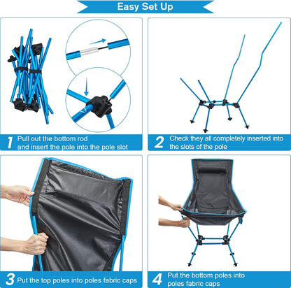 G4Free Lightweight Portable High Back Camp Chair, Folding Chair Lawn Chair Heavy Duty 330lbs with Headrest & Pocket for Outdoor Camp Travel Beach Hiking