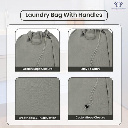 LFH Home Cotton Canvas Large Laundry Bag with Handle, Heavy Duty Drawstring Closure Washable Laundry Bags, School Travel, Home, Hotel, College Dorm, Organizer Sack, Toys Clothes 20x30 (Pack of 6)-Grey