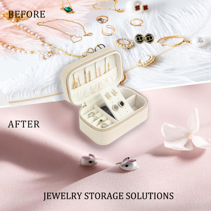 Small Travel Jewelry Case With PU Leather, Sturdy And Smooth Gold Metal Zipper, Perfect Size Suitable For Compact Jewelry Organizer Storage, Small Women's Jewelry Box Travel Accessories Beige