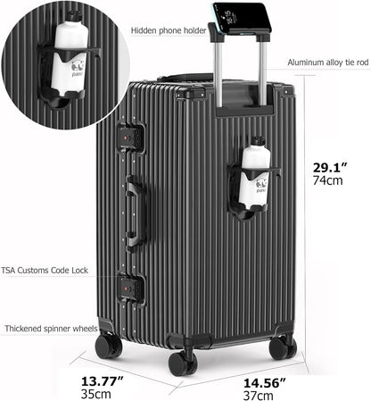 feilario 29in Super Large Captain Aluminum Frame Hardside Spinner Wheels Luggage, Removable Wheels Zipperless Checked Suitcase with Cup Holder/Phone Holder