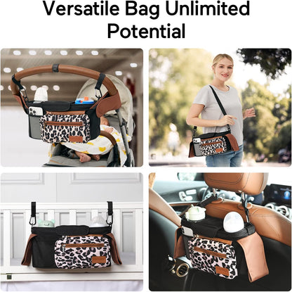 Momcozy Universal Stroller Organizer with Insulated Cup Holder Detachable Phone Bag & Shoulder Strap, Fits for Stroller like Uppababy, Baby Jogger, Britax, BOB, Umbrella and Pet Stroller