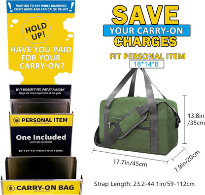For Spirit Airlines Personal Item Bag 18x14x8 in Underseat Carry-on Luggage foldable Travel Duffle Bag for Airplanes(30L, Army Green)