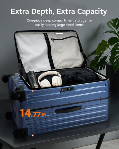 Checked Luggage, Large Suitcase 29 Inch Trunk Luggage with Spinner Wheels, Lightweight ABS+PC Hard Shell with Aluminum Frame, Top Opening, TSA Lock (Blue, 1PC)