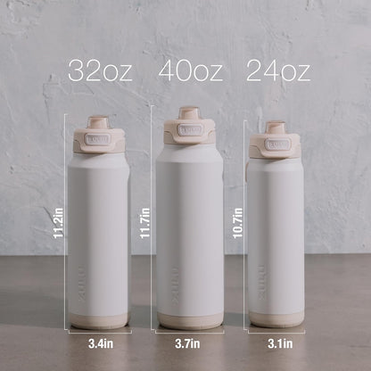ZULU Powerfill Pro 40oz Stainless Steel Water Bottle with Quick Fill Lid, Triple Walled Vacuum Insulated Metal, Leak Proof Locking Lid, Sip and Chug, Reusable BPA Free, White