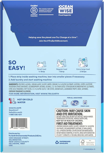 Tru Earth Eco-friendly, Biodegradable, Zero Waste, Cruelty-Free Laundry Detergent Sheets/Eco-Strips for Sensitive Skin, 32 Count (Up to 64 Loads), Fresh Linen Scent
