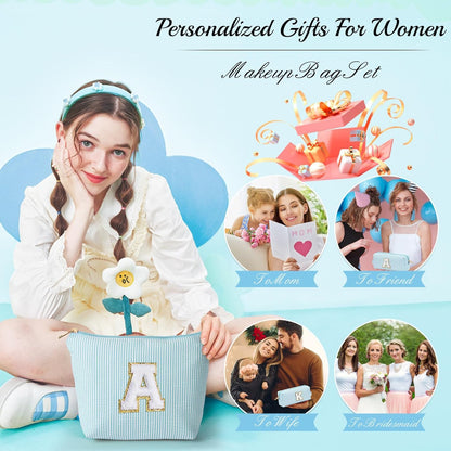YOOLIFE Cute Makeup Bag for Women & Girls - Cosmetic Bag | Initial Make Up Bag | Personalized Gift for Women / Her | Bridal Shower & Mother's Day Gift