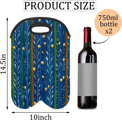 Neoprene Wine Tote, Bottle Carrier Gag Insulating Neoprene Thicker, Insulated Wine Bag for Travel Holds Two Bottles, Bottle Carrier Bags Protect the Bottles, Line Flower