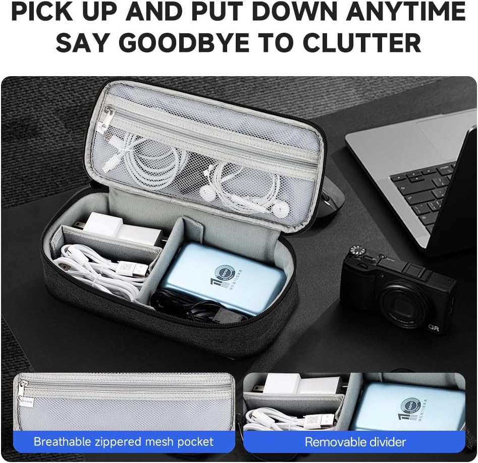 Teskyer Electronics Organizer Travel Case, Waterproof Portable Tech Accessories Pouch with Organized Compartments for Cables, Phone, Chargers, Earphone, Black