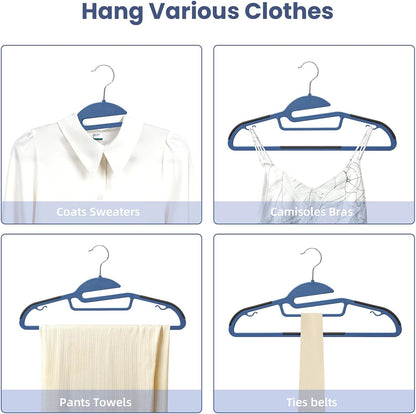 BAGAIL Plastic Hangers 50 Pack with Non-Slip Design,0.2 Inches Thick, 360°Swivel Hook Space Saving Organizer for Bedroom Closet,Shirts,Pants(Navy- S Shaped)